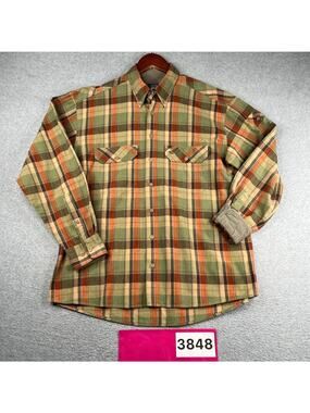 Camel Active Shirt Colorful Green Plaid Pockets Casual Button Up Long Sleeve M